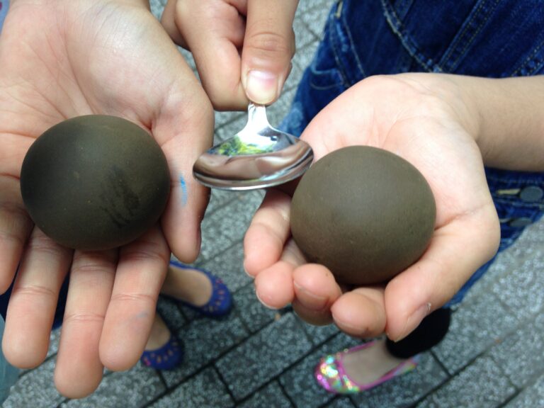 公園で泥だんごを作る